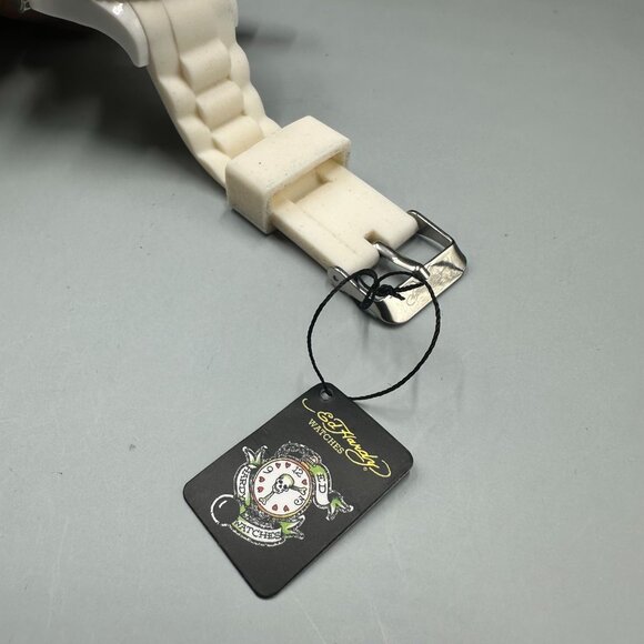 Ed Hardy Watch Women White Silver Floral Dial Silicone Band New Battery - Picture 11 of 16